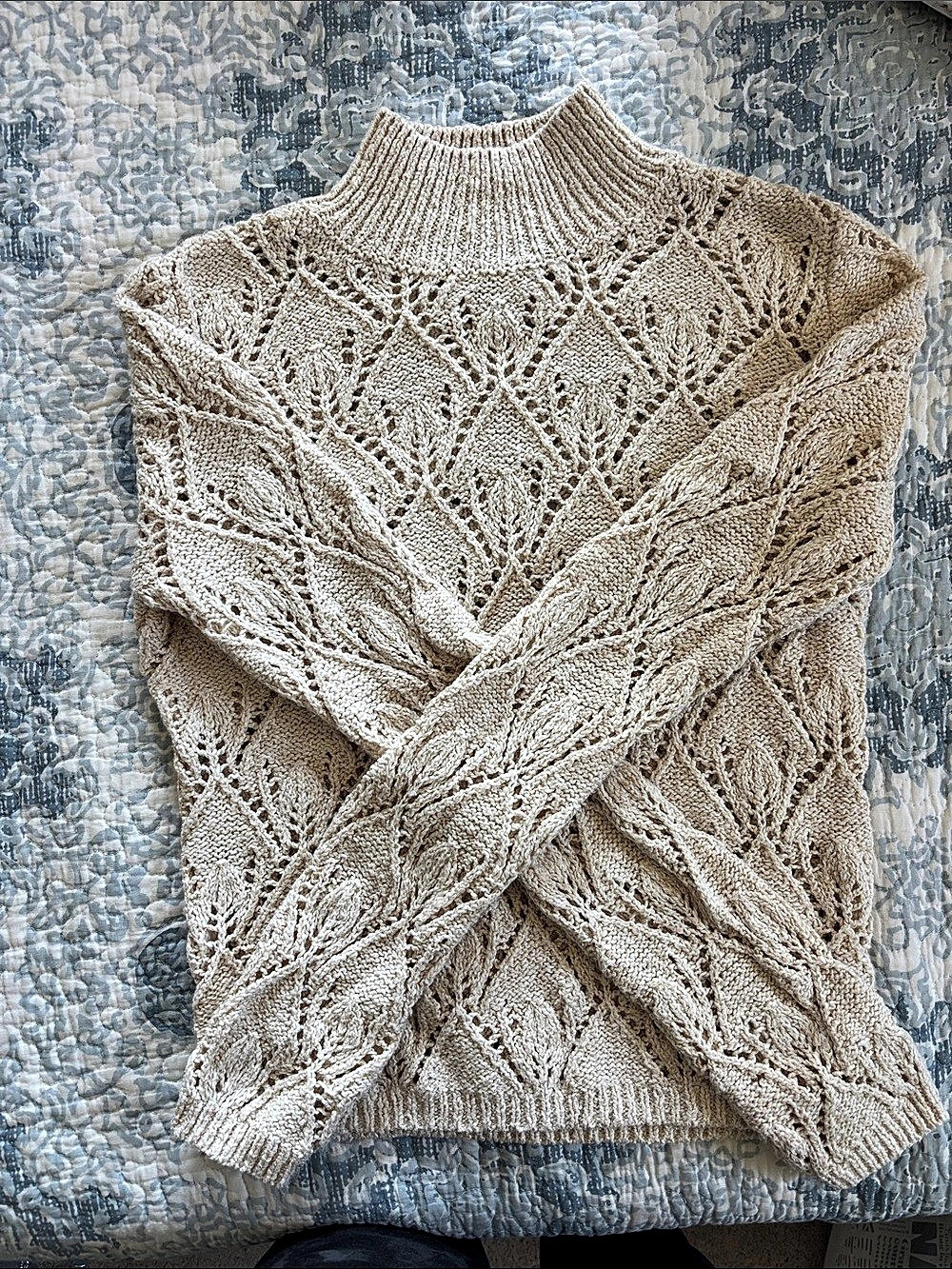 MNG Open Knit Turtleneck Sweater in Beige